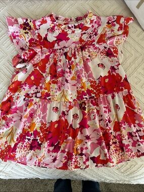 JODIFL:  Women”s Floral Tiered Flutter-Sleeve Swing Top
